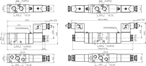 5/2-way solenoid valve, G 1/4", spring return, 24 V AC